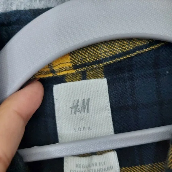 L.O.G.G X H&M Men Shirt M Plaid Flannel Button‎  Yellow Lumberjack Grunge Preppy - Picture 5 of 11